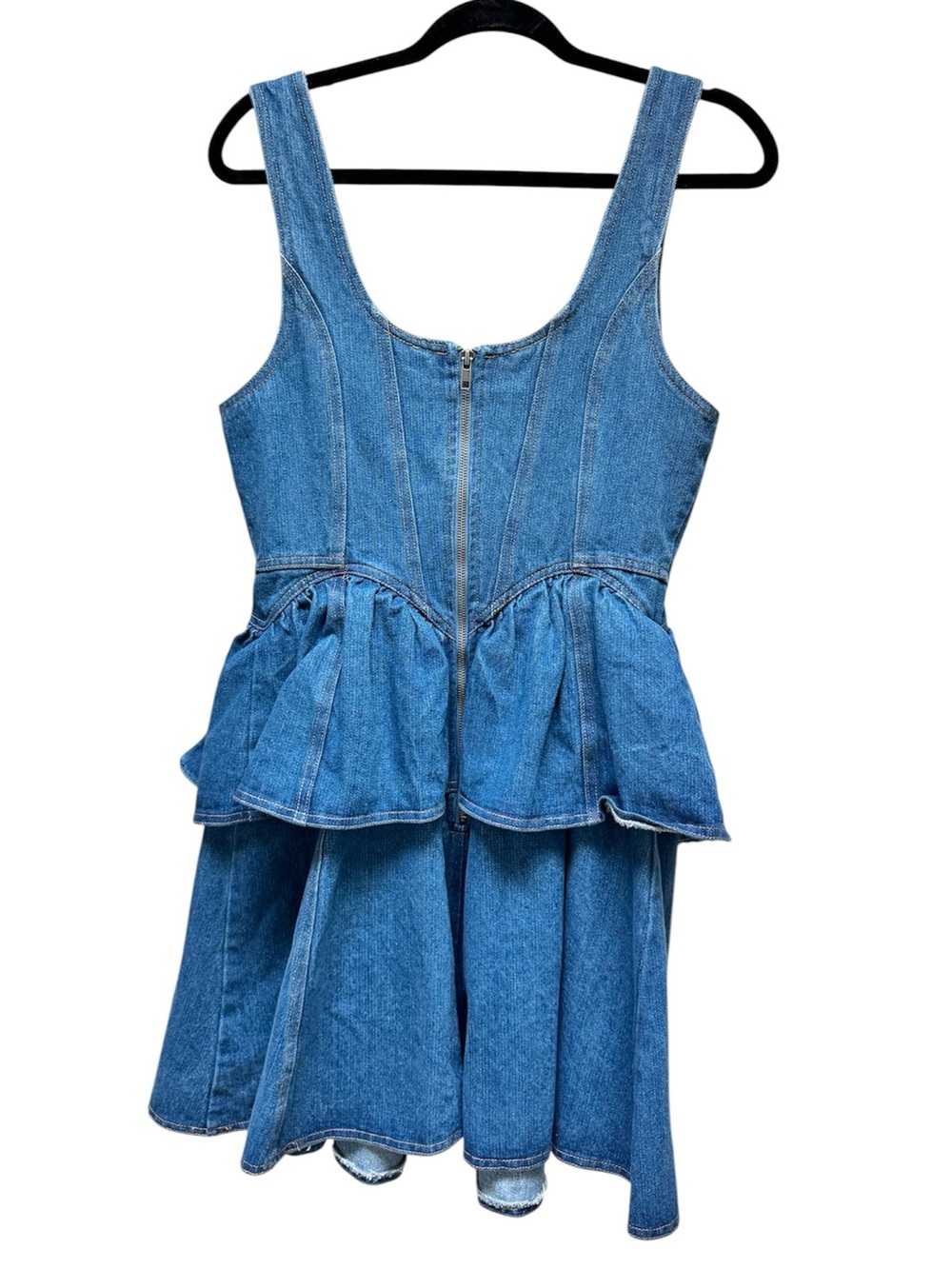 NEW Vici Denim Rose Peplum Rosette Mini Dress Cotton - Picture 4 of 8